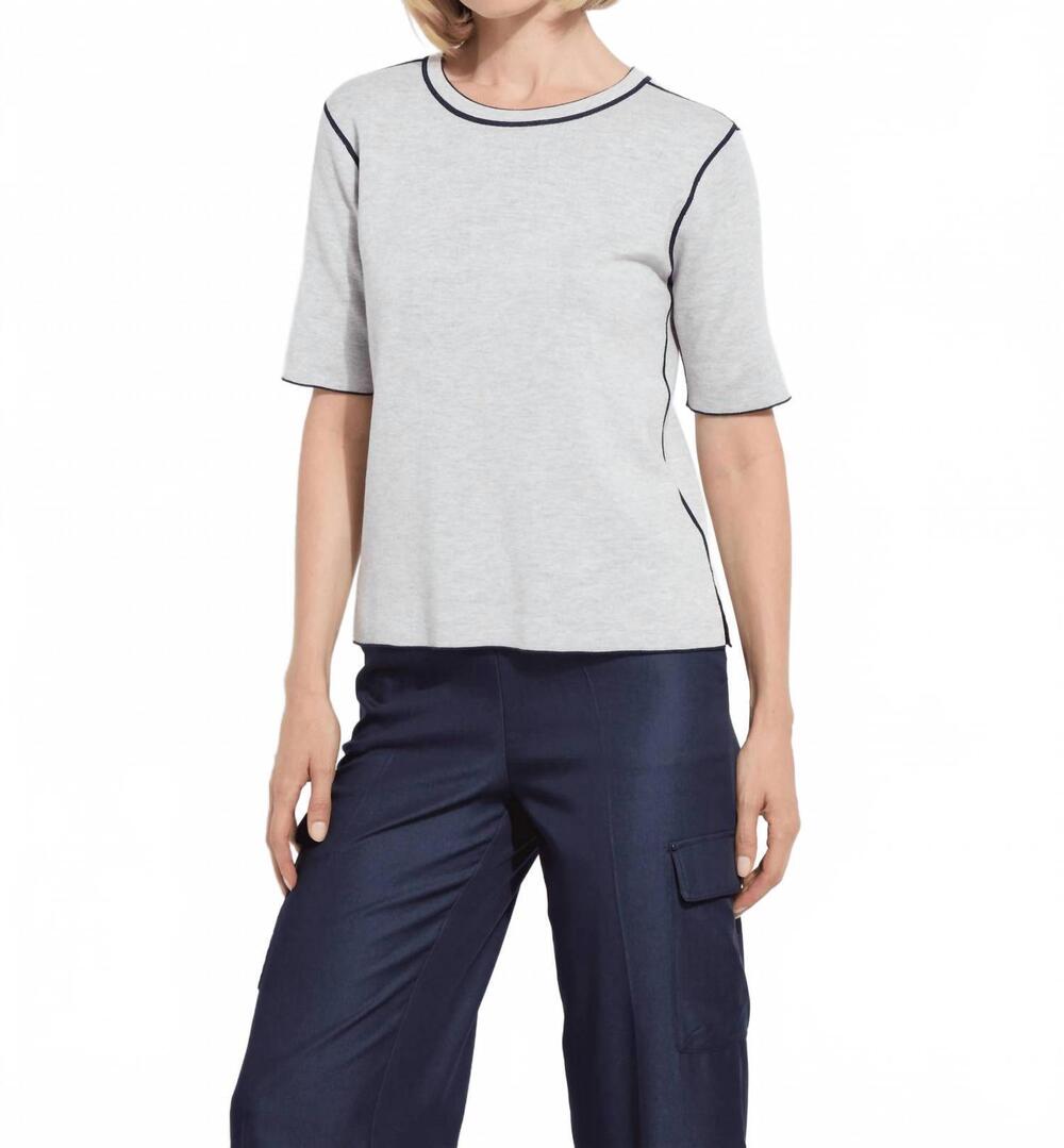 NEW LYSSE odessa reversible knit short sleeve tee in navy/grey melange